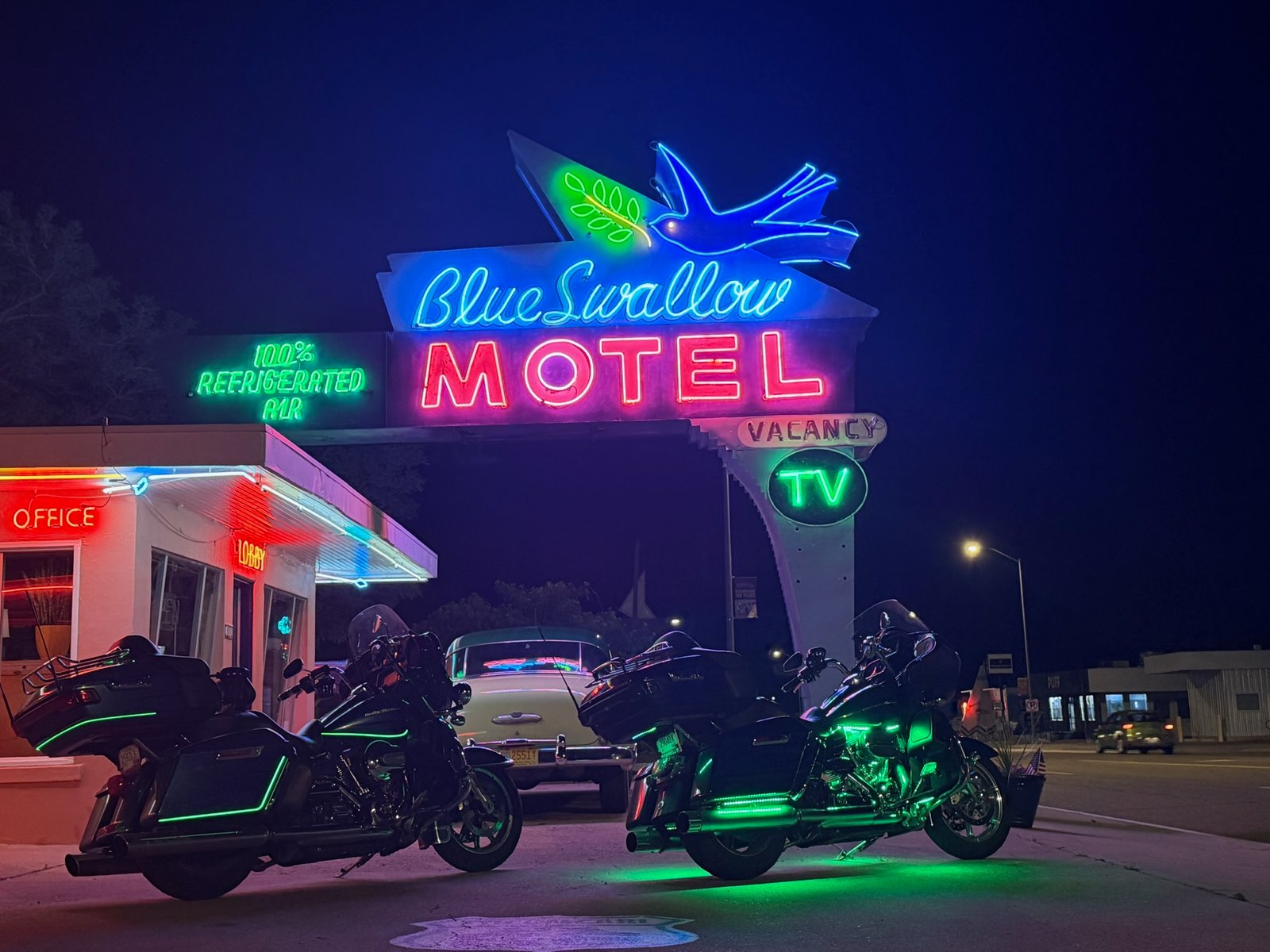 Day 4: Shamrock, TX to Tucumcari, NM – 250+ Miles of Giant Mortars, 72-oz Steaks, and the Blue Swallow Neon